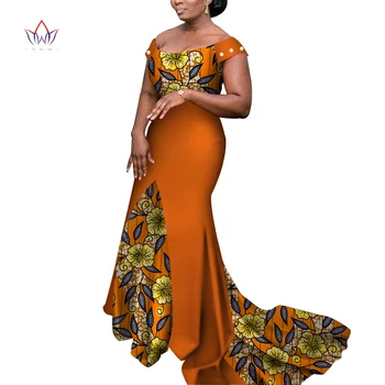 2022 Женские африканские платья с открытыми плечами, украшенные жемчугом, Длинные платья Дашики, Особый элегантный стиль Одежды для вечеринок WY3852