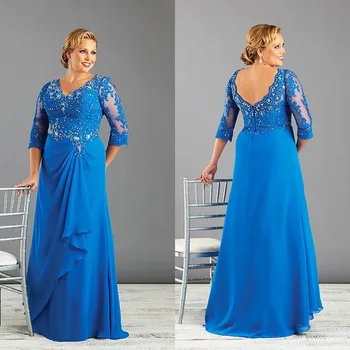 2022 Синий Плюс Размер Длинные Платья для матери Невесты с коротким рукавом, шифоновое кружевное свадебное платье для матери, вечерние платья для гостей, новые