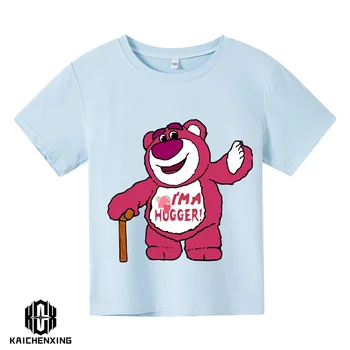 2023 Детская одежда, Милая футболка с клубничным мишкой Для мальчиков и девочек, Летняя футболка, Топ, модная уличная футболка