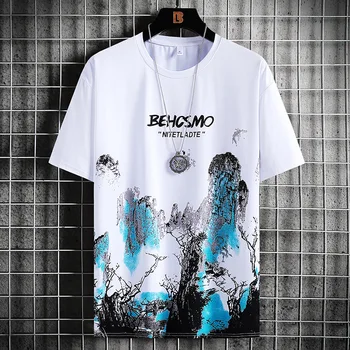 2023 Корейская Модная футболка из Ледяного Шелка с коротким рукавом, Мужские Летние Топы, Футболки с принтом Харадзюку, Свободная Рубашка, Нижняя Рубашка, Одежда