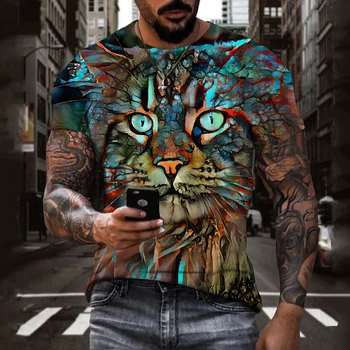 2023 Мужская футболка с котом, футболки с 3D рисунком кота, Мужские панк-топы Оверсайз, футболка с коротким рукавом, Мужская футболка оверсайз