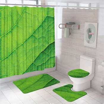 3D Зеленые листья, занавеска для душа, Сад растений, ботаническая занавеска для ванной комнаты, нескользящие мягкие коврики для ванной, ковровые дорожки, Чехол для сиденья унитаза