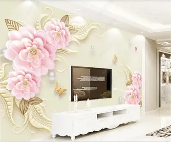 3d цветочные обои на стену, ювелирные изделия с тиснением, цветок, бабочка, настенная роспись на заказ, домашний декор для спальни, обои для стен в рулонах
