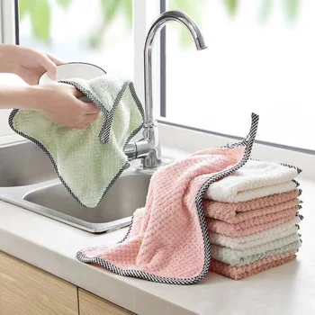 5 шт./лот, Салфетки из кораллового бархата, Подвесное полотенце для рук, кухонный горшок, Полотенце для мытья посуды, Принадлежности для чистки кухни в ванной