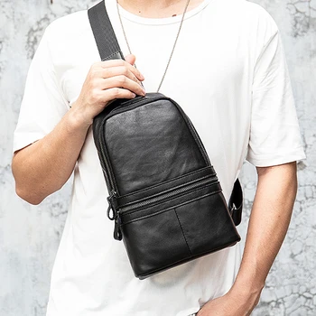 AETOO Мужская нагрудная сумка для поездок на работу, кожаная мужская сумка, спортивная трендовая сумка через плечо, мужской диагональный рюкзак из воловьей кожи с головным убором