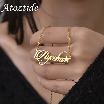 Atoztide, Персонализированные ожерелья с пользовательским именем для женщин, Письмо из нержавеющей стали, звезда, сердце, Подвеска в виде бабочки, Колье, Ювелирный подарок