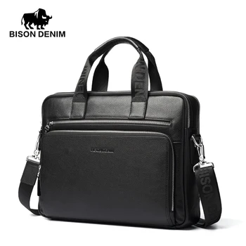 BISON DENIM модная роскошная сумка из натуральной кожи, мужская сумка, сумки через плечо, деловой мужской портфель, сумка для ноутбука