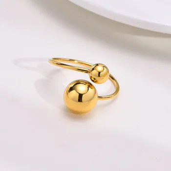 CARLIDANA Минималистичные круглые бусины из нержавеющей стали, позолоченное жемчужное кольцо с регулировкой длины для женщин, ювелирный подарок, прямая доставка