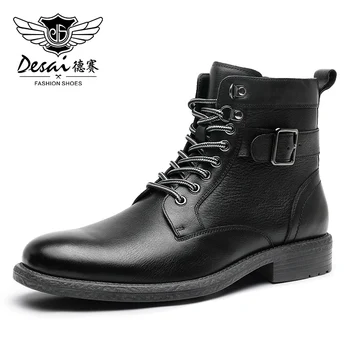 DESAI/Мужские ботинки из натуральной кожи Высокого Качества, Повседневная Дизайнерская обувь на толстой Подошве, Модная обувь на Шнуровке, Бесплатная Доставка, Зима 2022