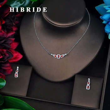 HIBRIDE Новый Красный цвет, наборы ювелирных украшений с подвеской в виде маленькой Цепочки, свадебные аксессуары, букли для женщин N-689