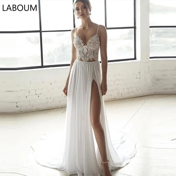 LaBoum Богемное свадебное платье 2023 Пляжное из двух частей, 2 Богемных свадебных платья Трапециевидной формы без рукавов с простым шлейфом