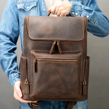 Luufan, Винтажный Мужской рюкзак из натуральной кожи 15 