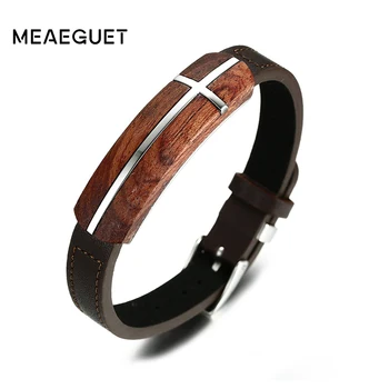 Meaeguet, Винтажный браслет из натуральной кожи розового дерева для мужчин, Деревянный Уличный Ювелирный браслет Homme, Регулируемый