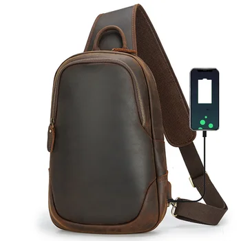Newsbirds Высококачественная нагрудная сумка USB мужская сумка через плечо слинг нагрудная сумка кожаная USB мужские сумки через плечо из воловьей кожи в стиле ретро
