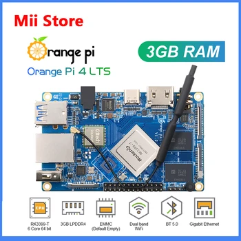 Orange Pi 4 LTS, 3 ГБ оперативной памяти, Rockchip RK3399, Поддержка Wifi + BT5.0, Гигабитный Ethernet, Работает под управлением ОС Android, Ubuntu, Debian