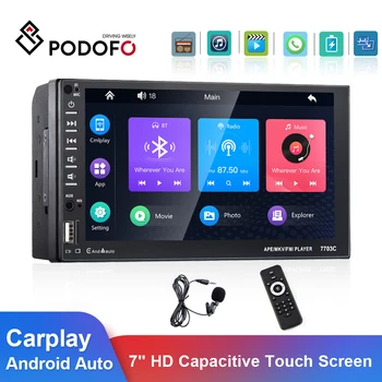 Podofo 7-дюймовый автомобильный Радиоприемник 2 Din Универсальный сенсорный экран FM Аудио стерео радио Bluetooth MP5 мультимедийный плеер без камеры HD