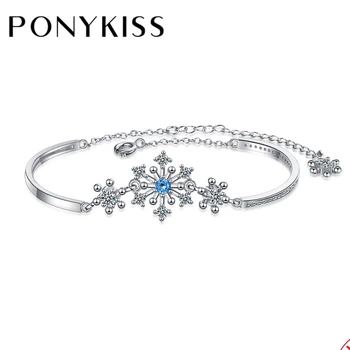 PONYKISS Классический 925 Стерлингового серебра, цветок, Снежинка, Голубые браслеты-цепочки с цирконием для женщин, прекрасные ювелирные украшения, Прямая доставка