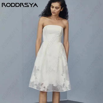 RODDRSYA/ Короткие Свадебные платья без бретелек для женщин, тюлевое платье трапециевидной формы, простое платье для Невесты без рукавов, на молнии, с открытой спиной, Vestido De Novia