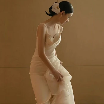 SONDR на тонких бретельках, винтажное свадебное платье из атласа русалки, сшитое на заказ 웨딩드레스 Корейские платья для невесты с жемчугом, женские свадебные платья