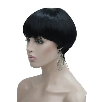 StrongBeauty Женские короткие прямые волосы Боб, черные/фиолетовые парики с грибовидной головкой, полный парик