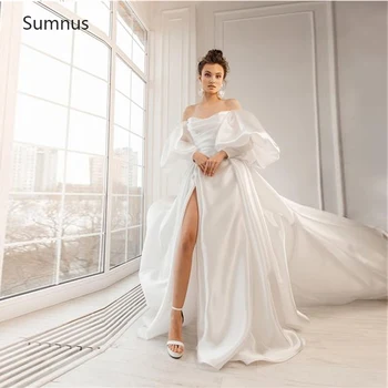 Sumnus Пляжное Свадебное платье со съемными рукавами, без бретелек, с высоким разрезом, Длинное, для торжественных случаев, Свадебное платье De Mariée, Vestido De Noiva