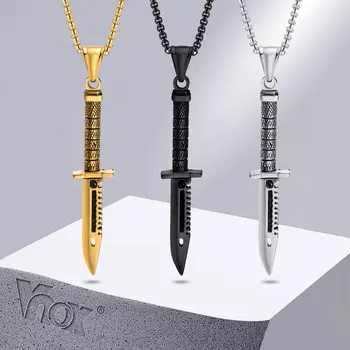Vnox Крутые ожерелья с кинжалами в стиле панк для мужчин, хип-хоп Подвеска на шпильке из нержавеющей Стали, мужской воротник, подарочные ювелирные изделия