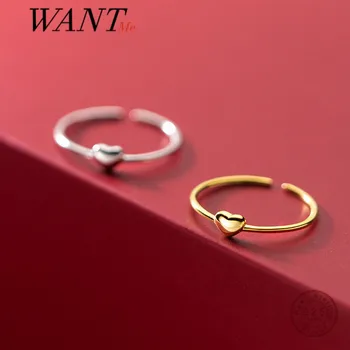 WANTME Настоящее стерлинговое серебро 925 пробы, Минималистичное кольцо с открывающимся сердечком на палец для женщин, Модный Корейский Романтический свадебный ювелирный подарок