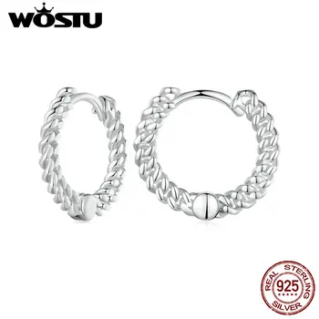 WOSTU, Кубинская цепочка из твердого серебра 925 пробы, Простые серьги-кольца для женщин, серьги в виде круга в стиле панк, ювелирные изделия, минималистичный подарок для вечеринки