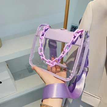 Xiuya Свежая Милая Женская сумка из Прозрачного ПВХ, однотонная Желейная сумка через плечо с цепочкой, 2023, Милая модная дизайнерская сумка на плечо
