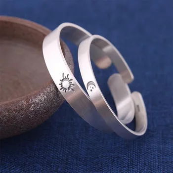 Zuyin 999 Мужской и женский серебряный браслет Sun Moon, пара регулируемых ретро-трендов, идеальный подарок