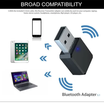 Аудиоприемник BT 5.1 с двойным выходом 3,5 мм AUX USB, Беспроводная адаптация, Bluetooth-совместимый аудиоприемник 5.1, адаптер Aux-кабель