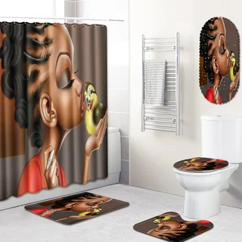 Африканский женский коврик для ванной и занавески для душа, ПВХ Чехлы для сидений унитаза, Коврик для ног в ванной, домашний декор, 5 шт. в комплекте