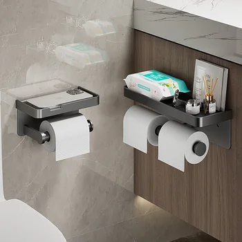 Большой держатель для туалетной бумаги, настенный держатель для рулона бумаги с лотком для хранения, туалетный органайзер, подставка для телефона, аксессуары для ванной комнаты