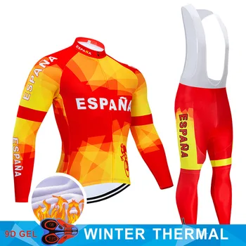 В наличии 2023 Team ESPANA Велоспорт Джерси 9D Комплект MTB Униформа Красная Велосипедная Одежда Мужская Зимняя Термальная Флисовая Велосипедная Одежда Cyclin