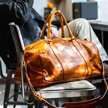Винтажная модная роскошная мужская дорожная сумка из натуральной кожи, уличная сумка для выходных, большая вместительная сумка через плечо, женская сумка из натуральной воловьей кожи