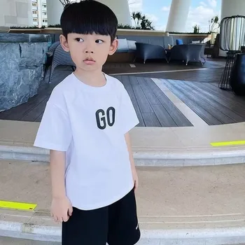 Детская Летняя футболка с коротким рукавом, Новый хлопковый Модный Брендовый Топ Среднего Размера, Детская модная футболка