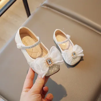 Детская Обувь Принцессы для девочек 2023, Кожаные Сандалии Со стразами и Бантиком-бабочкой, Модная обувь для малышей, Sandalia Infantil Menina