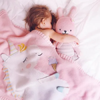 Детское вязаное одеяло в Скандинавском стиле с Единорогом, супер Мягкие Тонкие Вязаные Летние Одеяла, Детское Пеленание, Постельное белье для новорожденных, полотенце для малышей