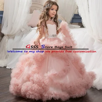 Детское платье принцессы, детское платье с цветочным узором, Свадебное платье, Длинная юбка для торжественного представления
