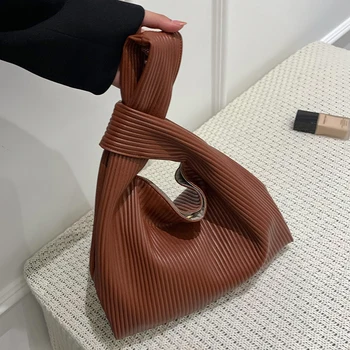 Дизайнерская плиссированная сумка-тоут в Корейском стиле большой емкости 2023 из искусственной кожи, женские дизайнерские сумки через плечо класса люкс