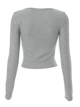 Женская базовая футболка с квадратным вырезом и длинным рукавом, однотонные облегающие топы для выхода в свет, облегающие футболки, уличная одежда
