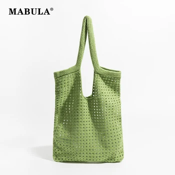 Женская вязаная сумка MABULA из эко-хлопка, Полая дизайнерская Повседневная Пляжная квадратная сумочка на плечо, портативная однотонная дорожная сумка-тоут