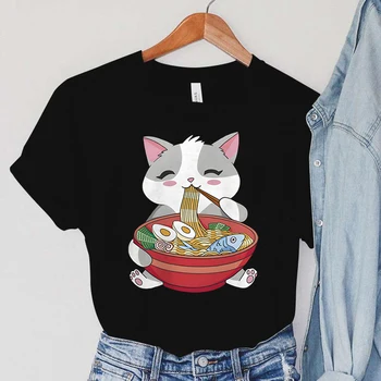 Женские футболки Ramen, Футболки с изображением домашних животных, кошек, Женская одежда с принтом яйца и рыбы, повседневные модные топы, женские футболки с коротким рукавом