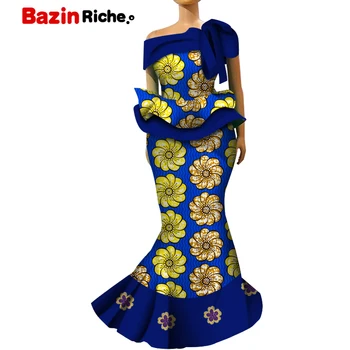 Женский комплект из двух предметов с восковым принтом в африканском стиле, традиционная одежда от Bazin Richet, Укороченный топ и юбка в стиле Дашики, костюм WY5554