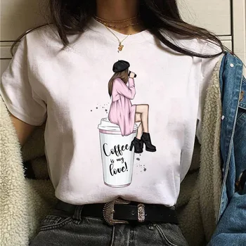 Женский топ, Новая модная футболка с принтом Coffee Time для девочек, футболка с коротким рукавом, Harajuku Y2k, Топ Оверсайз, графические футболки, Женская одежда