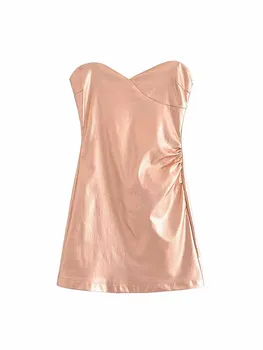 Женское новое шикарное модное плиссированное украшение, облегающий металлический бюстгальтер, мини-платье, винтажные женские платья без рукавов с открытой спиной, халат Mujer
