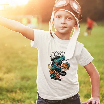 Забавная одежда для мальчиков, модная футболка в стиле Харадзюку с принтом Динозавра для детей, Топы с круглым вырезом и короткими рукавами, Уличная трендовая Детская футболка