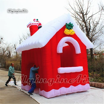 Зимний Открытый Рождественский надувной дом 4 м, Красная фестивальная палатка, Деревенский коттедж с Санта-Клаусом для рождественского украшения