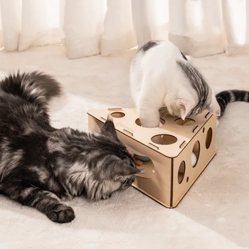 Интерактивные игрушки для домашних животных Mewoofun для кошек в помещении Треугольная коробка для сыра с тремя Шариками Игрушка для Кошек