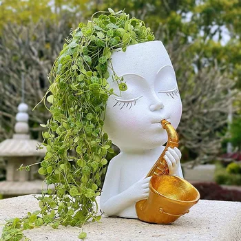 Кашпо для лица с саксофоном, Милая Маленькая головка для цветочного горшка для суккулентных кашпо, держатель-паук для комнатных растений 